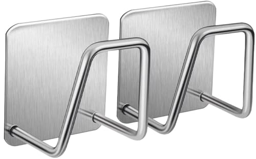 Factorys 2 Stück Schwammhalter Küche, Klebend Ohne Bohren, Edelstahl Küchen Organizer Spüle Schwammhalter Wasserdicht Haken für die Aufbewahrung in Küche und Bad (Silber)