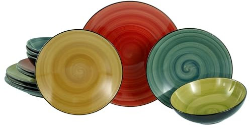 CreaTable, 23965, Serie Samoa, 12-teiliges Geschirrset für 4 Personen, Teller Set aus Steinzeug, spülmaschinen- und mikrowellengeeignet, Qualitätsproduktion