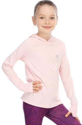HMILES Girls UV Long Sleeve Running Tops with Thumbholes Kids Lightweight Hiking Hooded Shirt Children UPF Hoodie Sports Tshirts Active Sweatshirt Pullover Yoga Carat Pink 5/6 Years