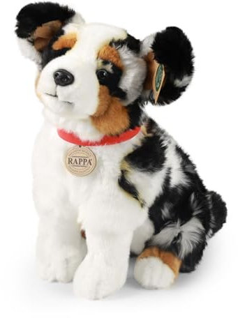 Teddys Rothenburg Kuscheltier Australian Shepherd sitzend schwarz-weiß-braun 30 cm mit Halsband Plüschhund Plüschtier