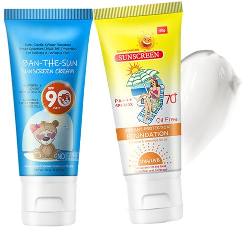 ARCHIDATE 2 Stück Sonnencreme Gesicht - Feuchtigkeitsspendende Sonnenschutz Gesicht SPF 70 & SPF 90 - Sonnencreme gegen UVA & UVB - Wasserdicht und Schweißfest Leicht nicht fettend Körpersonnenschutz