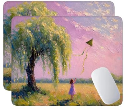 2Pcs Tapis de Souris 320mm x 260mm x 3 mm Petit Mousepad Base en Caoutchouc Antidérapante, Convient à Tous Les Types de Souris Gaming, pour Gamer Gaming Bureau à Domicile - (Fille cerf Volant) K-727