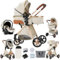 Veitoalioy Kinderwagen 3 in 1, Bequemer Multifunktionaler Kombikinderwagen 3 in 1 Komplettset, Aluminium Hohe Landschaft Babywagen, Faltbarer Kinderwagen Set (V9 Creamy White)