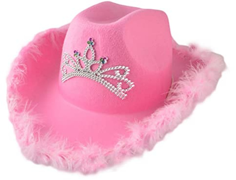 Thonlai Chapeau de Cowboy Rose, Chapeau de Cowboy en Feutre avec une Corde de Tirage au Cou, Garniture en Plumes, Paillettes Tiara Crow