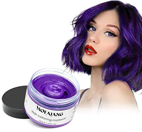 Tinte temporal para el cabello, 4,23 onzas de cera tintada para hombres y mujeres, pomada tintada natural lavable, tinte instantáneo para el cabello, cosplay y Halloween (Morado, 120g)