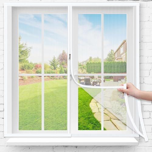 Window Fly Screen, Fiberglass Mesh Mosquito Window Screens Replacement Kit with Zipper, Reusable Window Net for Summer Patio Keep Bugs Out