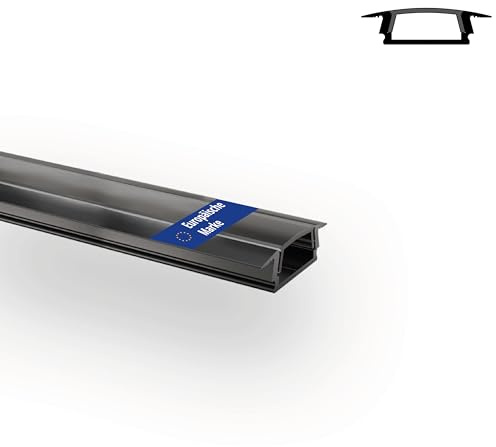 INNOVATE E-12 SLIM LED Einbauprofil 2m Schwarz 1 Stk. 17mm Diffusor Schwarz | LED Einbauprofil Aluminium für LED Streifen 2m 12mm I Kühlkörper Indirekte Beleuchtung Wohnzimmer I Alu Einbauprofil Möbel