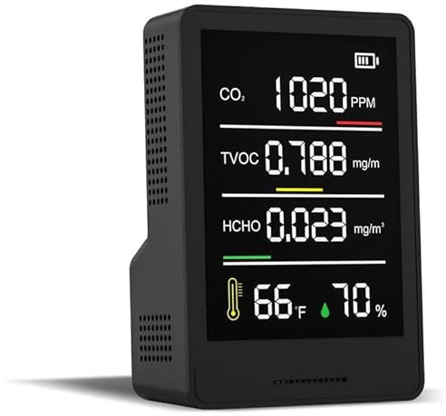 5-in-1 Luftqualitätsmonitor: Präzise CO2, HCHO (Formaldehyd) & TVOC-Prüfung, Temperatur- und Luftfeuchtigkeitsmessung. Kompakt, tragbar. EIN Muss für den privaten Hausgebrauch (Black)