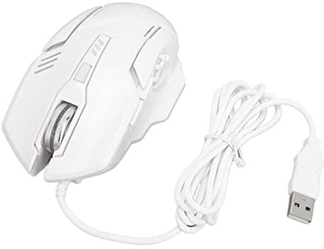POENVFPO High Precision Wired Game Mouse with RGB Backlight, 6 Buttons and DPI 1200-3600 for PC Players, USB Interface (White)