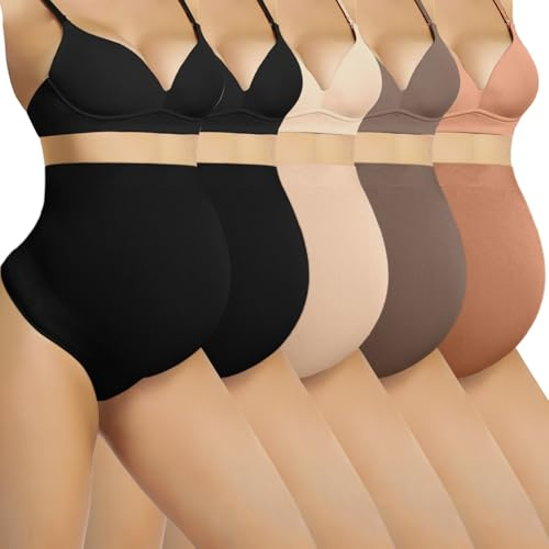 Diawsome Umstandsunterwäsche-Tanga für Frauen, Schwangerschafts-Shapewear über dem Bauch, stützend, nahtlos, 5er-Pack