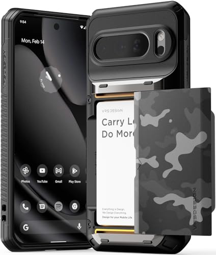 VRS DESIGN – Damda Glide Pro für Pixel 10 Pro XL (2025), robuste Wallet-Hülle mit stabilem halbautomatischem Kartenfach für 4 Karten, strapazierfähige Handyhülle, Schwarz (Guardian Black)