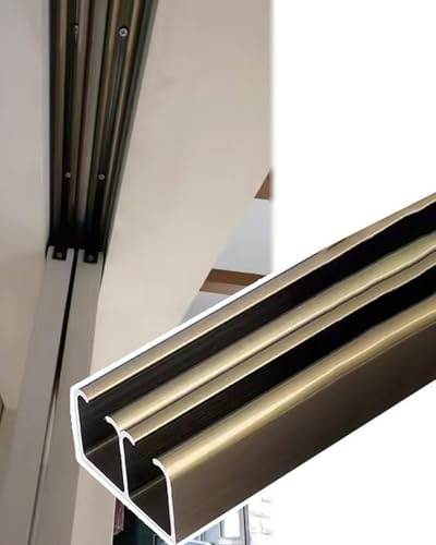 Sliding Door Kit Barn Door Double Track for Wardrobe, Top Hung Sliding Door Roller Kit for Outdoor Shed, Champagned Bifold Door Hardware Set/2200Mm/87 inch