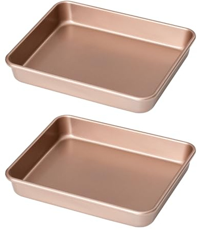 2 Stück 13 Zoll Backblech Backform Backforms Rechteckig Rose Gold Brownie Backform Lasagne Auflaufform 32x27x5.5cm Antihaft Rostfrei Leicht zu Reinigen Gesund Spülmaschinenfest