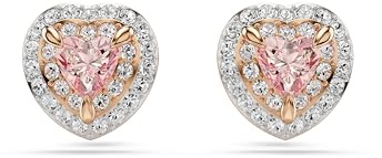 Swarovski One Ohrstecker, Herzschliff, Pavé, Herz, Rosa, Metallmix
