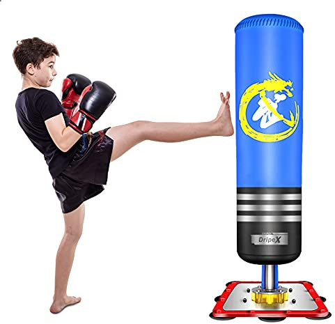 Dripex Boxsack Jugend Freistehender Standboxsack Boxpartner Boxing Trainer Punching Bag, für Taekwondo (Blau)