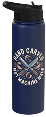 Hand Carved Not Machine Made Wood Carving Stainless Steel Insulated Water Bottle