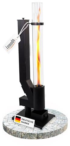 Lemodo Pelletfackel CORE, Feuersäule Outdoor mit Glasröhre, für Garten & Terrasse, für Holzpellets, stimmungsvolle Flamme, stilvoller Blickfang für gemütliche Abende und besondere Momente