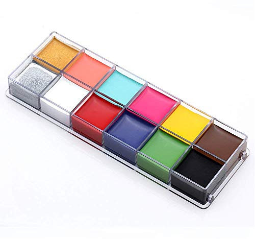 TEEROVA Face Body Paint Professional 12 Flash Colors Face Oil Painting Art Makeup Palette Set
