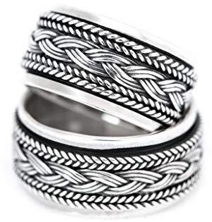 Windalf Wikinger Ring WYKIN h: 1 cm Drehring mit Wikingerknoten Handgeschmiedet Hochwertiges Silber (Silber, 58 (18.5))