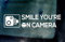 Smile You're on Camera Dash Cam Insurance Scam Protection Funny Novelty Car Van Window Windscreen Bumper Vinyl Die Cut Custom Stickers Decals Graphics