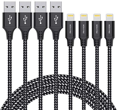 IWAVION iPhone Charger Cable, 4Pack 3ft/1m Nylon Braided Lightning Cable USB Charger iPhone Charger Fast Charge MFi Certified iPhone Cable for iPhone 11 11 Pro XS Max X XR 8 7 6s 6 Plus, iPad Mini/Air