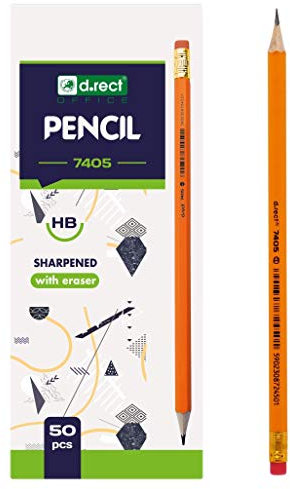 D.RECT Holzbleistifte HB 50 Stück - Bleistift mit Radiergummi - Bleistifte Set Vorgespitzte - Bleistift Holz Ideal zum Schreiben und Zeichnen auf jeder Oberfläche, Orange