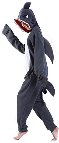 dressfan Unisex Disfraces Tiburón Pijama Adulto Animal Shark Disfraz Monos Traje Ropa de Dormir,Cosplay Disfraces de Carnaval Halloween para Mujer Hombre