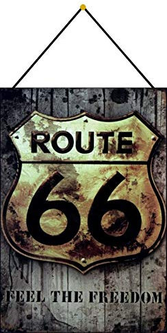 Targa in metallo, 20 x 30 cm, bombata con cordoncino, Route 66 Feel The Freedom America, vintage, idea regalo
