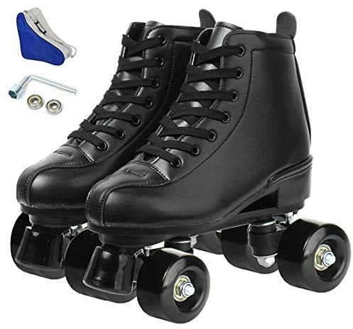 Rollschuhe, doppelreihig, verstellbar, hohe Rollschuhe, für drinnen und draußen, für Erwachsene, Schwarzes, schwarzes Rad, 36 EU