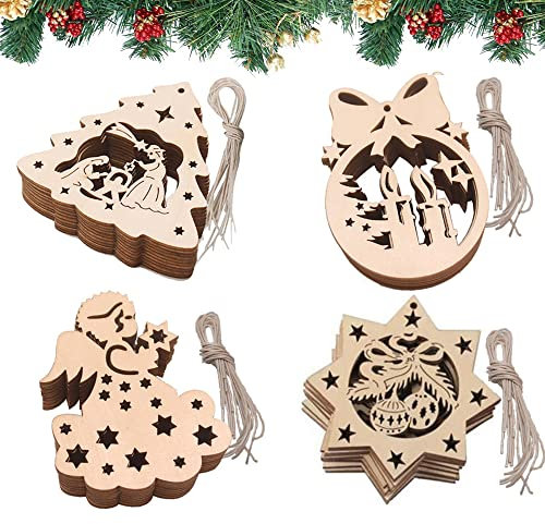 Weihnachtsbaum Anhänger Holz,40pcs Holz Christbaumschmuck Hängeornamente Weihnachtsanhänger Weihnachtsanhänger Deko Weihnachtsbaum Anhänger Streudeko Weihnachten für Handwerk Making DIY Weihnachtsdeko