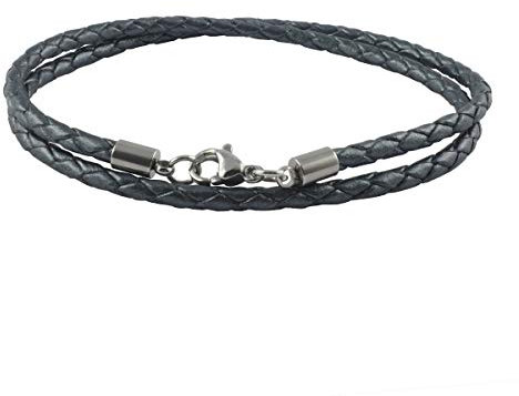 König Design Lederkette Lederband Leder-Armband 6 mm Herren Halskette Graphite Grau 25 cm lang mit Karabinerverschluss geflochten