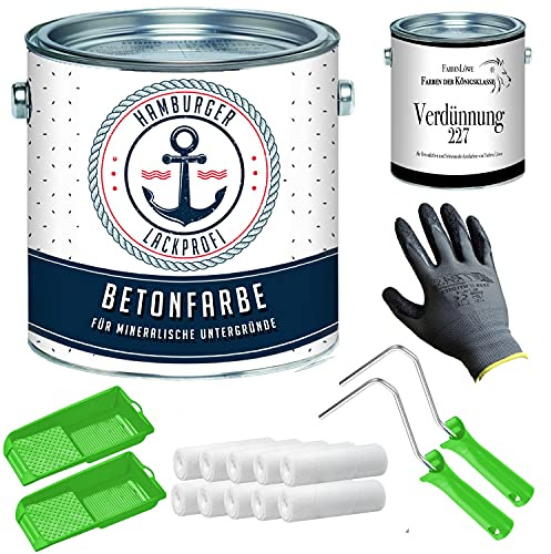 Hamburger Lack-Profi Betonfarbe SEIDENMATT Lichtgrau RAL 7035 Grau Bodenfarbe Bodenbeschichtung Betonbeschichtung Fassadenfarbe mit Lackier-SET (X300) und Verdünnung (1 L) (20 L)