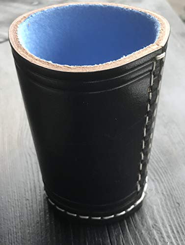 Leder Würfelbecher Premium mit Filz (schwarz/himmelblau)