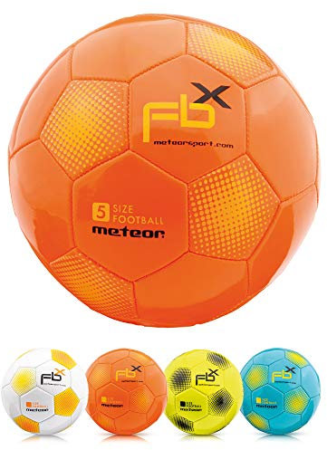 meteor Pallone da Calcio Cucito per Bambini Adolescenti e Adulti 5 4 3 1 Dimensioni e 4 Colori Perfetto per Allenamento, Giochi Ricreativi (#5, Arancia)