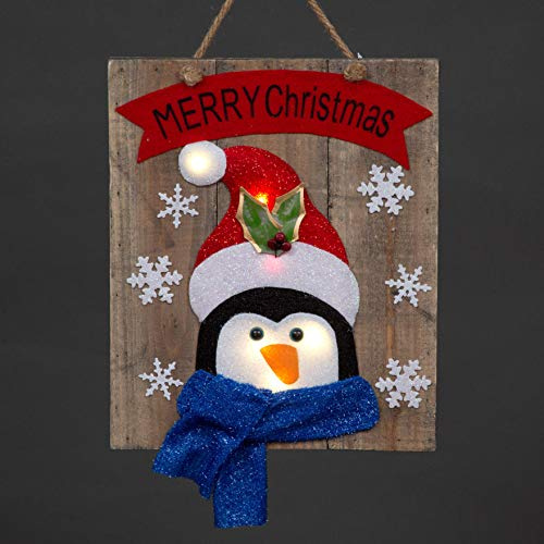 LED Light-Up Wooden Penguin Snowflakes Wall Hanging Battery Operated 30x36cm - Merry Christmas Decoration