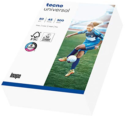 inapa Drucker-/Kopierpapier tecno Universal: 80 g/m², A5 (210x148), 500 Blatt, weiß – Allround-Papier im A5-Format