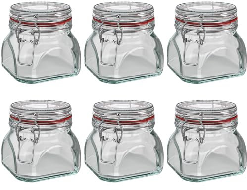 Wellgro Einmachglas mit Bügelverschluss - 550 ml Bügelverschlussglas - Glas Made in Germany - Menge und Farbe wählbar, Farbe:Rot, Stückzahl:6 Stück
