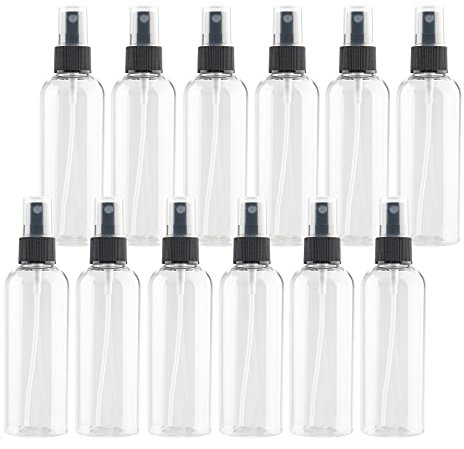 TIANZD 12 Pieces Empty 100 ml Clear PET Plastic Fine Mist Pump Spray Bottles with Black Top Portable Sprayer for Perfume Water Cosmetic Travel Containers Refillable, 2x Funnel