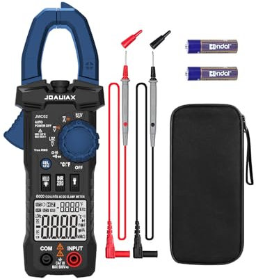JOAUIAX Digital Clamp Meter,6000 Counts Auto Range TRMS Multimeter Tester 600A AC/DC Current,600V AC/DC Voltage Amp Meter with LowZ/V.F.C/INR/NCV/Dual Display/Data Hold/Auto Poweroff-JMC02