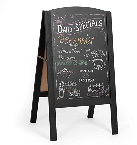 Ilyapa Tableau noir en A - Panneau de trottoir - Dessus arrondi - Pliable - Pour restaurant, bureau, mariage - Noir - 45,7 x 80 cm