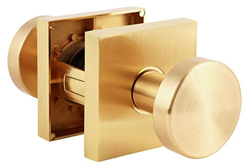 JADE + SAGE Harper Knob | Passage, Non-Locking Interior Doorknob | Mid-Century Modern, Gold Door Handle with Square Rosette, Modern Doorknobs | Gold Finish