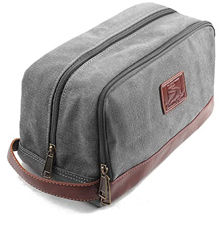 Seemeroad Trousse de Toilette en Toile pour Hommes et Femmes Sac de Toilette Kit de Rasage Cosmétique Organisateur avec Poignée pour Voyage Gym Business et Vacance (Gris, Grande)