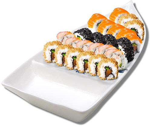 Needzo Japanese Sushi Boat Platter Plastic Tray, Sashimi Plates Asian Home and Restaurant Serving Trays, Melamine Party Boats, 10.25 Inches