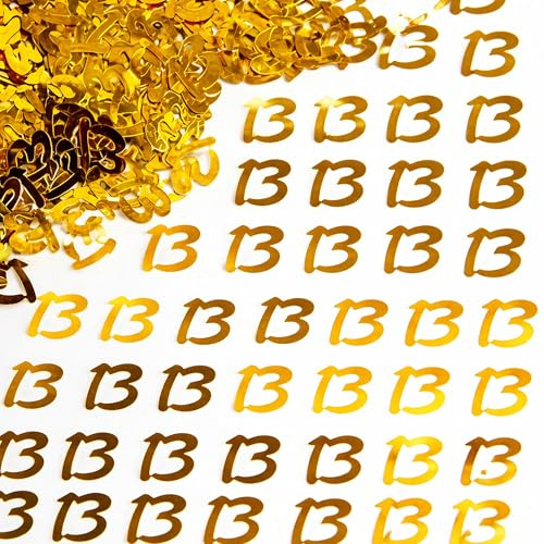 13th Birthday Confetti 14g - Gold Metallic Foil Table Scatter Sprinkles, Number 13 Party Decorations for Birthday Tables, Cards, Invitations, Gift Bags and Celebration Décor
