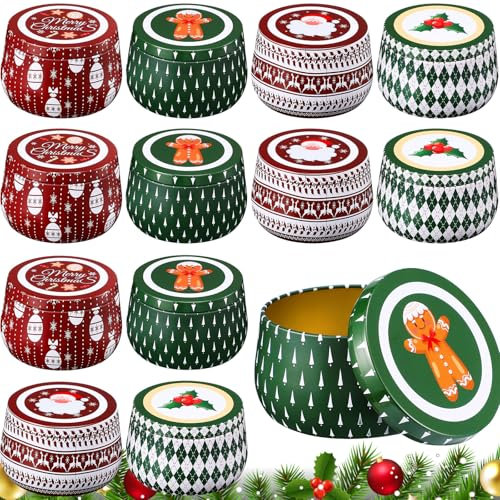 Yungyan Blechbehälter mit Deckel Weihnachten Keksdosen Kerzendosen Blechdose Aufbewahrungsbehälter Metall Keksdosen Keksdosen Runde Metall Nistbehälter für Geschenk Verschenken Urlaub Süßigkeiten