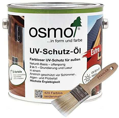 Osmo UV-Schutz-Öl Extra 420 Farblos für außen 2,5 l + Flächenstreicher Pinsel Gratis