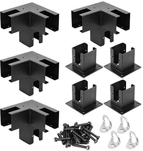 Meruzy Pergola-Halterungs-Set, 3-Wege-Edelstahl, erhöhtes Holzständer-Set mit Pfostensockel für 10,2 x 10,2 cm (tatsächliche 8,9 x 8,9 cm) Holzbalken