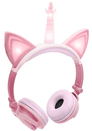 EUROXANTY Auriculares Orejas de Gato | Auriculares Unicornio con Luz | Auriculares para niños | Diadema Ajustable | Cascos Streamer | Audífonos Acolchados | Peach