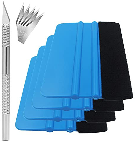 Gebildet 4pcs Felt Edge Squeegee, 4 Inch Squeegee for Car Vinyl Film Wrapping Decal Window Tint Work + 1pc Craft Trim Knife & Replacement Blades