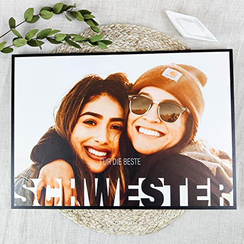 Geschenke Für Schwester Holzbild - Foto Geschenk - personalisierbar zum Hinstellen/Aufhängen opt. beleuchtet Geschenk Schwester, Große Schwester, Geschenke Schwester - personalisierte Geschenke